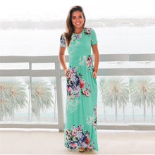 ELSVIOS Women Bohemia Floral Print Summer Dress 2018 Casual Short Sleeve O Neck Beach Boho Long Dress Loose Maxi Dresses Vestido