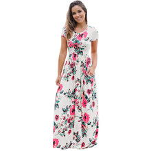 ELSVIOS Women Bohemia Floral Print Summer Dress 2018 Casual Short Sleeve O Neck Beach Boho Long Dress Loose Maxi Dresses Vestido