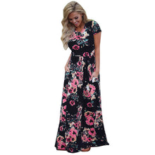 ELSVIOS Women Bohemia Floral Print Summer Dress 2018 Casual Short Sleeve O Neck Beach Boho Long Dress Loose Maxi Dresses Vestido