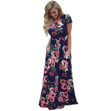 ELSVIOS Women Bohemia Floral Print Summer Dress 2018 Casual Short Sleeve O Neck Beach Boho Long Dress Loose Maxi Dresses Vestido