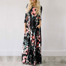ELSVIOS Women Bohemia Floral Print Summer Dress 2018 Casual Short Sleeve O Neck Beach Boho Long Dress Loose Maxi Dresses Vestido
