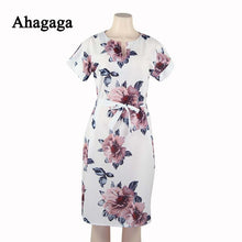 Ahagaga 2018 Summer Dress Women Fashion Print Elegant Cute Sashes O-neck Sexy Slim Sheath Dress Women Dresses Vestidos Robes