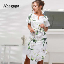 Ahagaga 2018 Summer Dress Women Fashion Print Elegant Cute Sashes O-neck Sexy Slim Sheath Dress Women Dresses Vestidos Robes