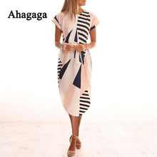 Ahagaga 2018 Summer Dress Women Fashion Print Elegant Cute Sashes O-neck Sexy Slim Sheath Dress Women Dresses Vestidos Robes