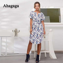 Ahagaga 2018 Summer Dress Women Fashion Print Elegant Cute Sashes O-neck Sexy Slim Sheath Dress Women Dresses Vestidos Robes