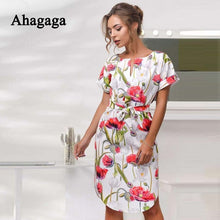Ahagaga 2018 Summer Dress Women Fashion Print Elegant Cute Sashes O-neck Sexy Slim Sheath Dress Women Dresses Vestidos Robes