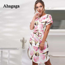 Ahagaga 2018 Summer Dress Women Fashion Print Elegant Cute Sashes O-neck Sexy Slim Sheath Dress Women Dresses Vestidos Robes