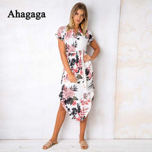 Ahagaga 2018 Summer Dress Women Fashion Print Elegant Cute Sashes O-neck Sexy Slim Sheath Dress Women Dresses Vestidos Robes